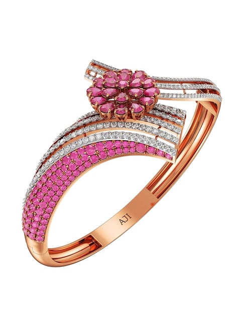 Joyalukkas 18k Rose Gold Diamond Pink Bloom Charm Bracelet