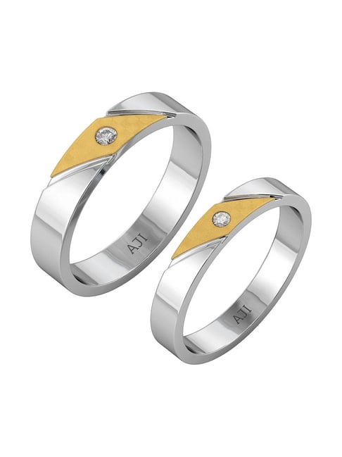 Joyalukkas 18k White Gold Diamond Diagonal Gold Elegance Ring Combo for  Unisex