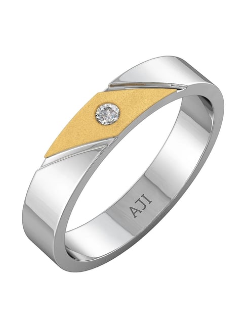 Joyalukkas 18k White Gold & Diamond Diagonal Gold Elegance Ring for Men