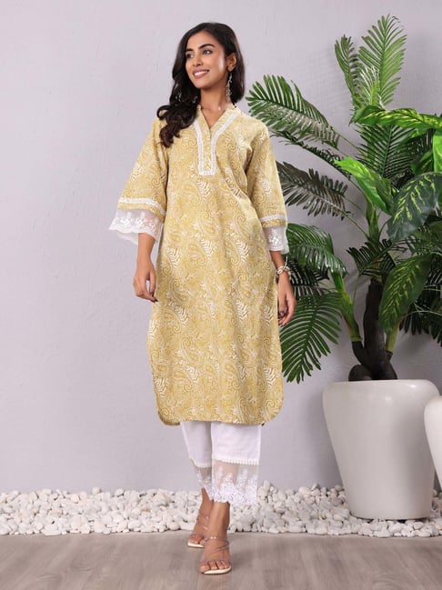 Varanga Yellow Cotton Printed Kurta-picture-39
