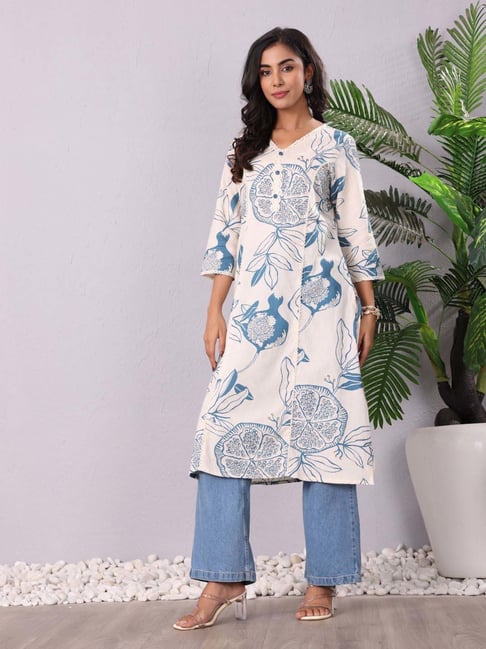 Varanga White Cotton Printed Kurta-picture-14
