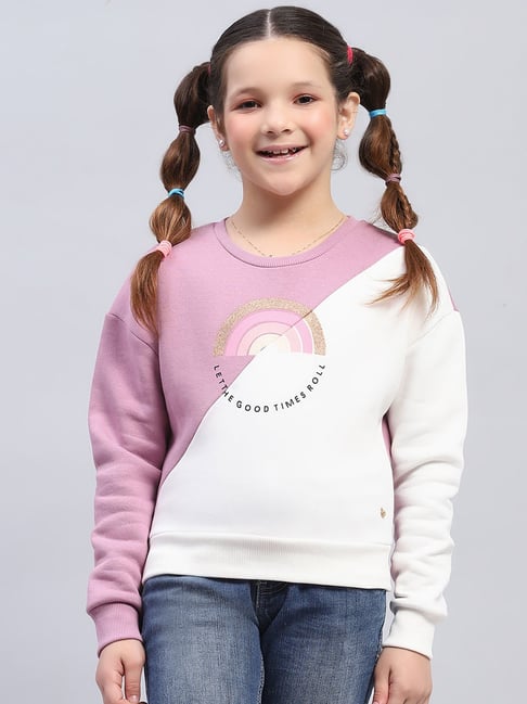 Monte Carlo Girls Mauve & Off White Color Block Full Sleeves Sweatshirt-picture-29