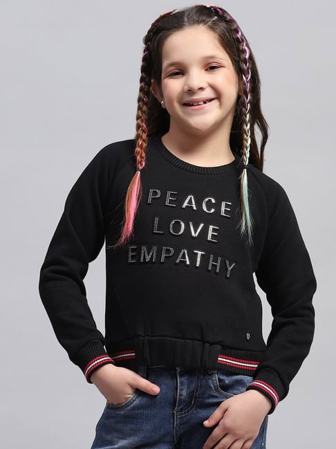 Monte Carlo Girls Black Embellished Full Sleeves Sweatshirt