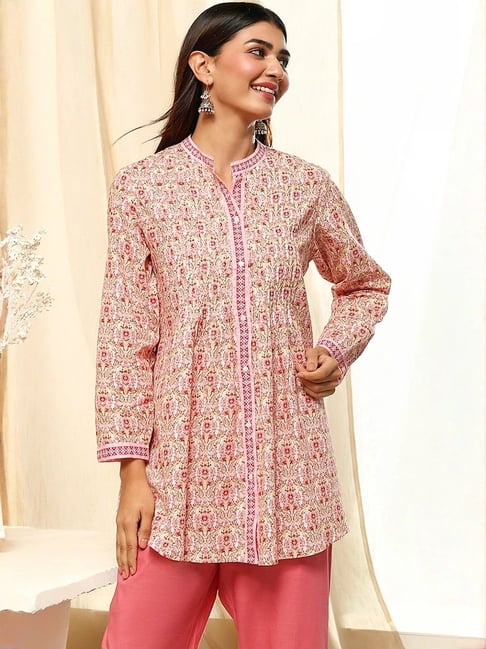 Biba Pink Cotton Floral Printed Kurti-picture-34