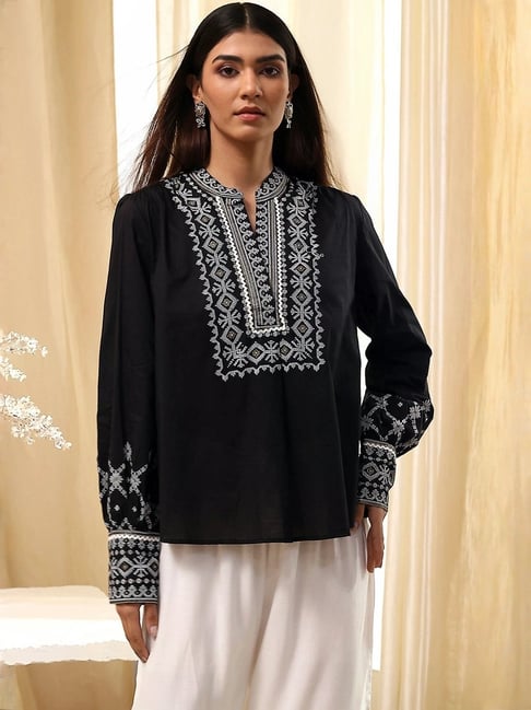 Biba Black Cotton Printed Kurti-picture-48