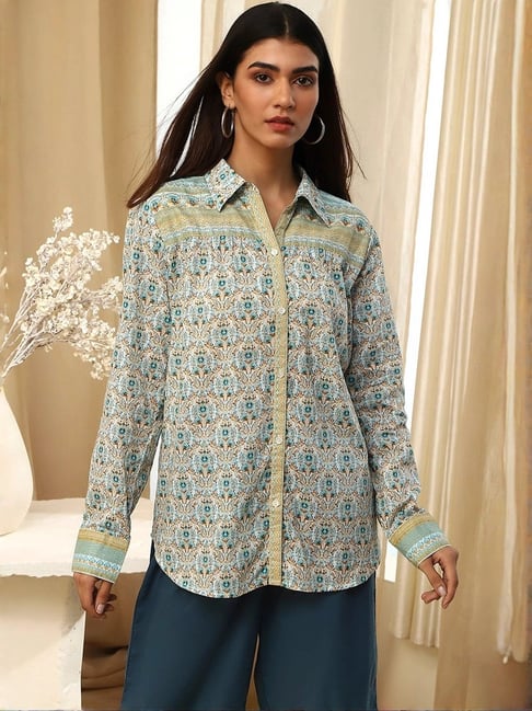 Biba Blue Cotton Printed Shirt-picture-21