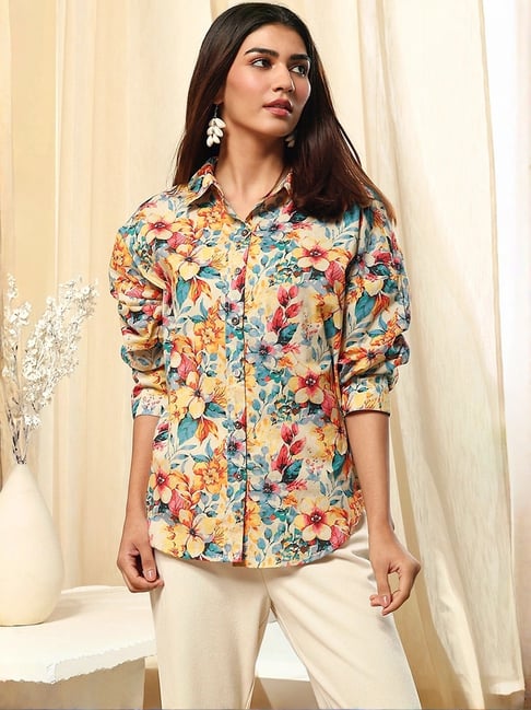 Biba Multicolored Cotton Floral Printed Shirt-picture-14