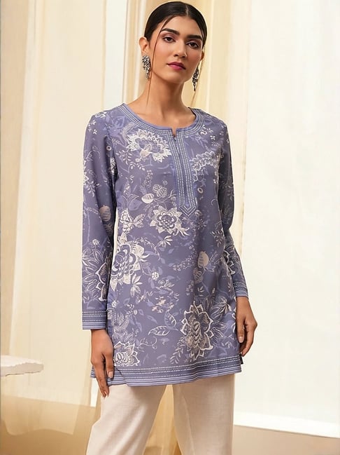 Biba Blue Floral Printed Kurti-picture-10