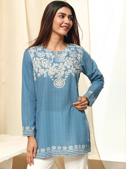 Biba Blue Floral Printed Kurti-picture-20