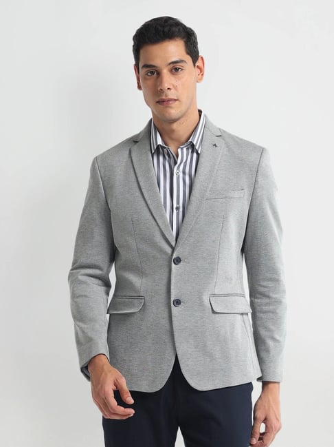 Arrow Grey Slim Fit Self Pattern Blazer-picture-30