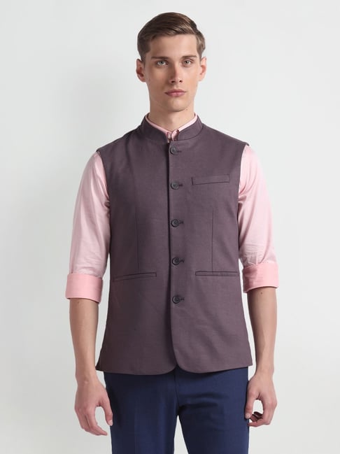 Arrow Purple Regular Fit Nehru Jacket