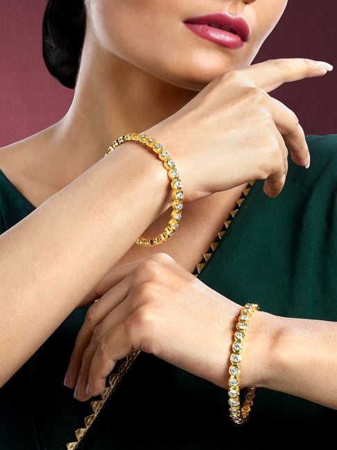 Peora Gold Plated Cubic Zirconia Studded Stylish Bangle Set of 2-picture-15