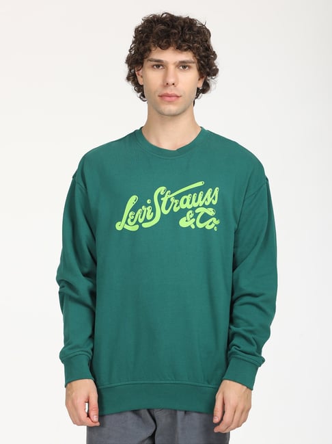 Myntra Levi's Sweatshirt Green Men's Solid Dyed Spread Collar