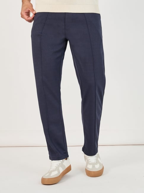 Styli Navy Blue Slim Fit Solid Trousers