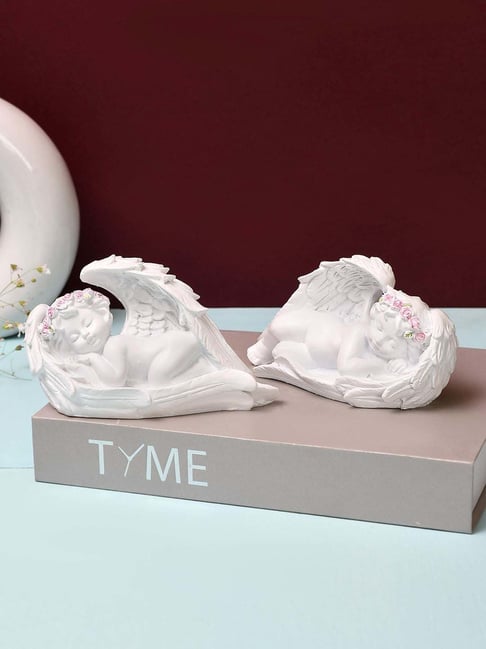 Tayhaa White Polyresin Sleeping Angels Of Eternal Love Showpiece - Set of 2