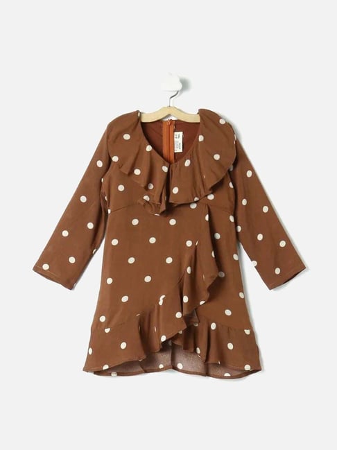 Piccolo Kids Brown Color Block Regular Fit Dress-picture-25