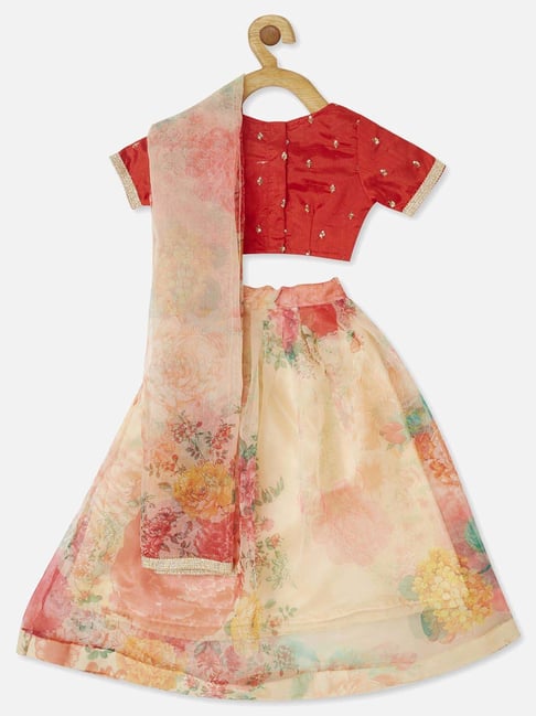 Piccolo Kids Multicolor Printed Flared Lehenga, Blouse & Dupatta-picture-46