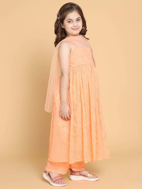 Piccolo Kids Peach Zari Straight Fit Kurti, Palazzos & Dupatta-picture-10