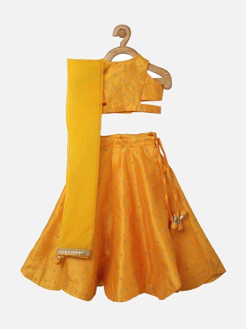 Piccolo Kids Yellow Zari Flared Lehenga, Blouse & Dupatta-picture-36