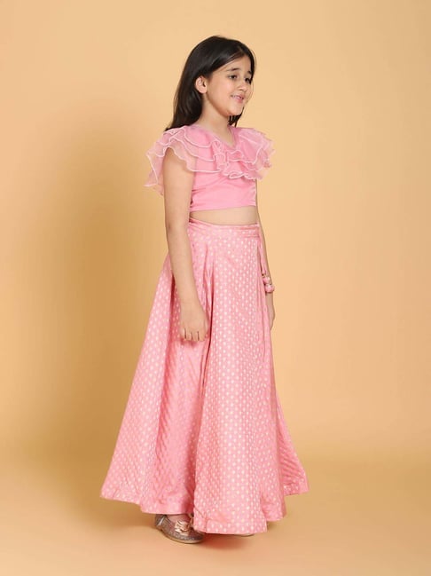 Piccolo Kids Pink Zari Flared Lehenga & Blouse-picture-28