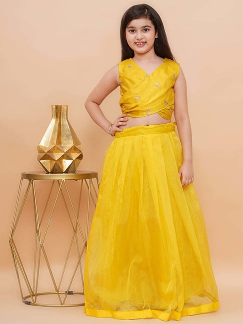 Piccolo Kids Yellow Zari Flared Lehenga & Blouse-picture-13