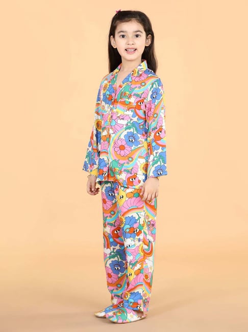 Piccolo Kids Multicolor Floral Regular Fit Shirt, Pajamas & Slippers