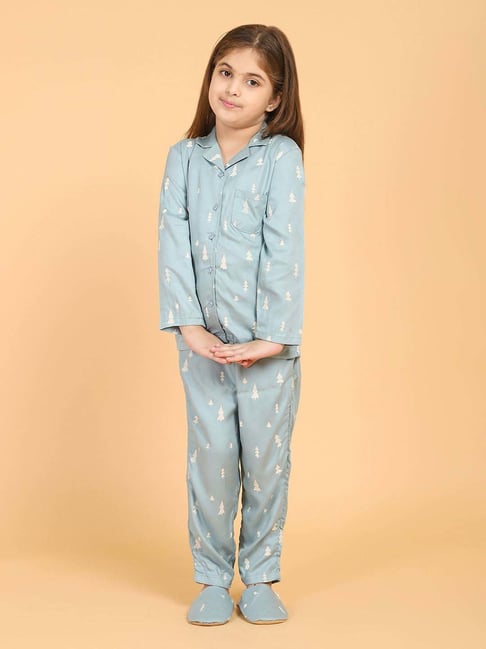Piccolo Kids Grey Printed Regular Fit Shirt, Pajamas & Slippers