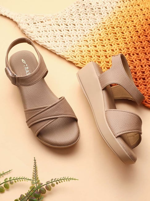 Trase Women's Beige Ankle Strap Wedges