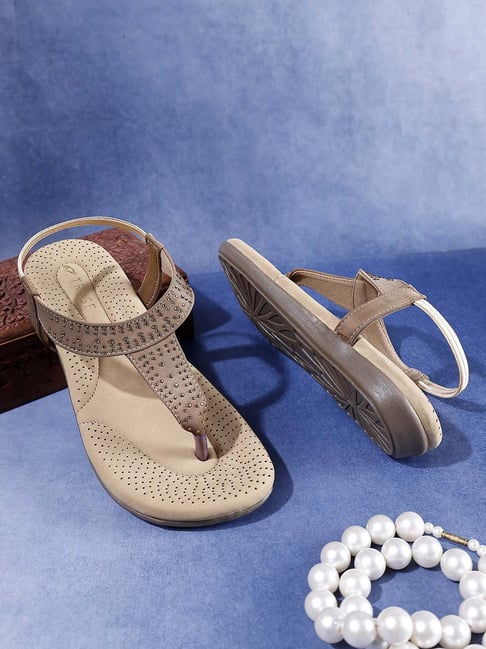 Buy Trase Women's Beige Ankle Strap Sandals for Women at Best
