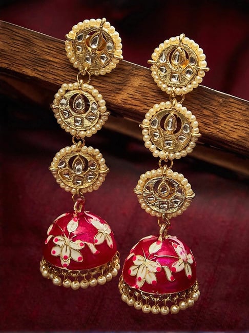 Sohi Pink Meenakari & Pearl Earrings-picture-33