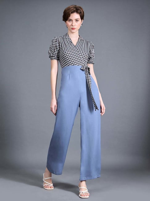 Miss Chase Blue & Black Chequered Jumpsuit-picture-15