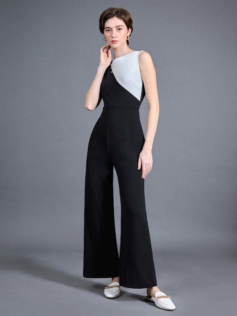 Miss Chase Black White Plain Jump Suit
