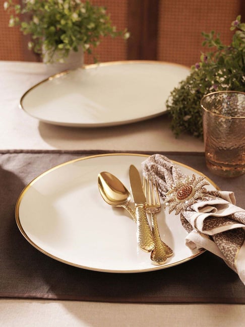 Buy Pure Home and Living White Ceramic Gold Rim Dinner Plates