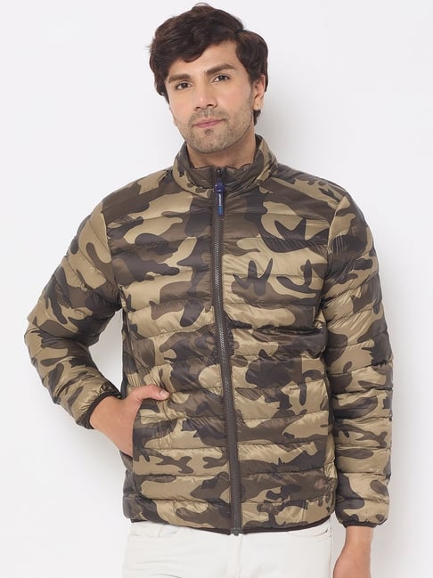 Duke Brown Slim fit Camo Reversible Puffer Jacket