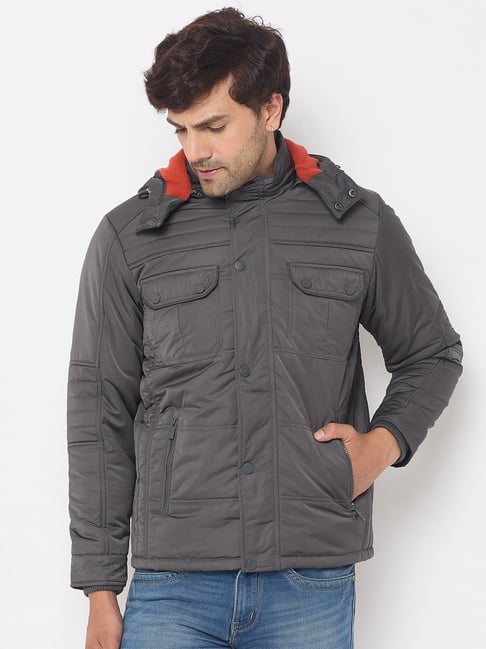 Duke Grey Regular fit Solid Bomber Jacket