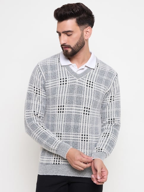 Duke Grey Regular fit Checks Sweater