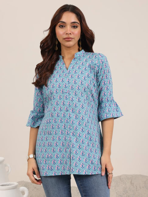 libas blue cotton ethnic motifs kurti