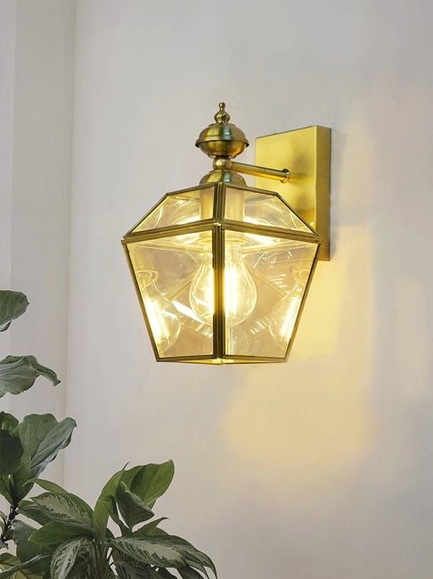 Fos Lighting Gold Brass & Glass Victorian Trapezoid Wall Sconce