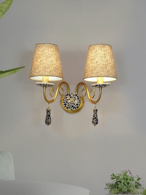 Fos Lighting Gold & Blue Ceramic & Aluminium Double Wall Sconce