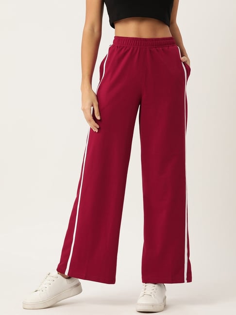 FEMEA Maroon Cotton Blend Stripes Trackpants-picture-29