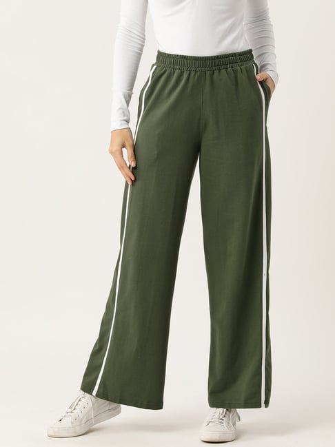 FEMEA Olive Cotton Blend Solid Trackpants-picture-37