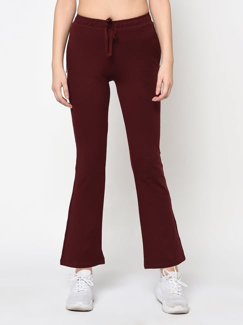 FEMEA Maroon Elastane Solid Trackpants-picture-11