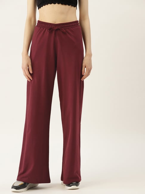 FEMEA Maroon Cotton Blend Solid Trackpants-picture-14