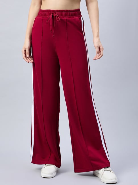 FEMEA Maroon Cotton Blend Solid Trackpants-picture-31