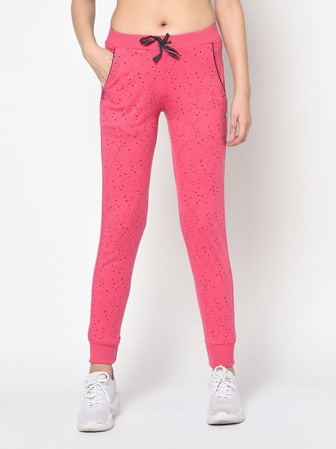 FEMEA Pink Cotton Blend Polka Dot Joggers-picture-25