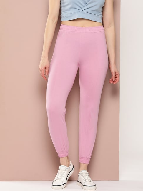 FEMEA Pink Cotton Blend Solid Joggers-picture-24