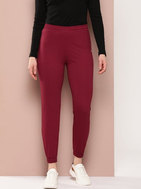 FEMEA Maroon Cotton Blend Solid Joggers-picture-44