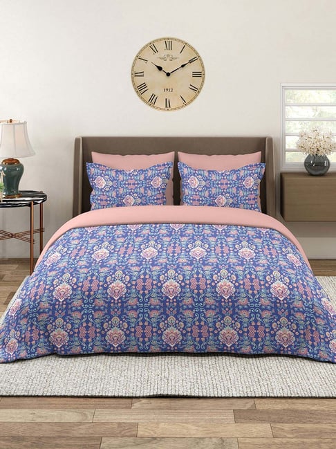 Layers Glory 100% Cotton 144 TC Blue Ethinc Print Double Bedsheet with 2 Pillow Covers-picture-12