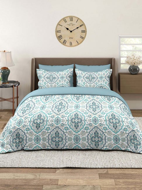 Layers Glory 100% Cotton 144 TC Blue Ethinc Print Double Bedsheet with 2 Pillow Covers-picture-19