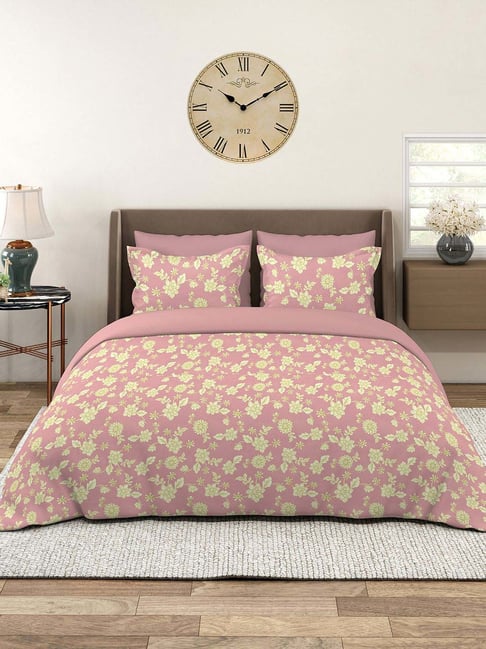 Layers Home Easy 100% Cotton 144 TC Pink Floral Print King Bedsheet with 2 Pillow Covers-picture-20
